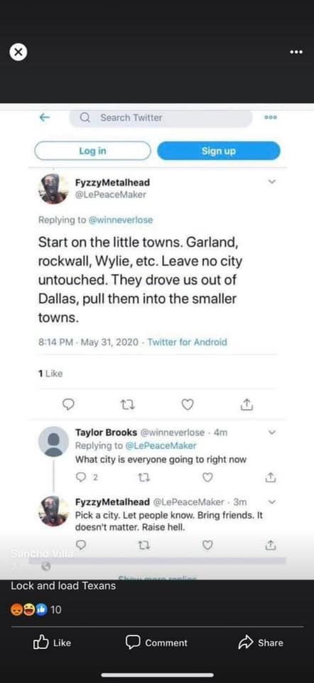 TxSheriHockey's tweet photo. Dallas friends, stay alert, stay armed. Defend yourself and your home. #DallasProtest #DallasRiot #DallasRiots https://t.co/NihW5wBHtO