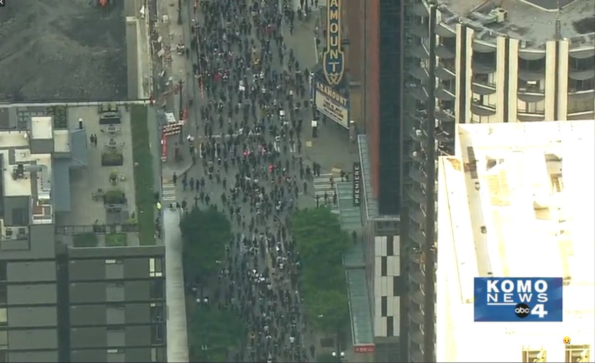State Patrol closing lanes of I-5 as throng of protesters march through downtown Seattle. komonews.com/news/local/sea…