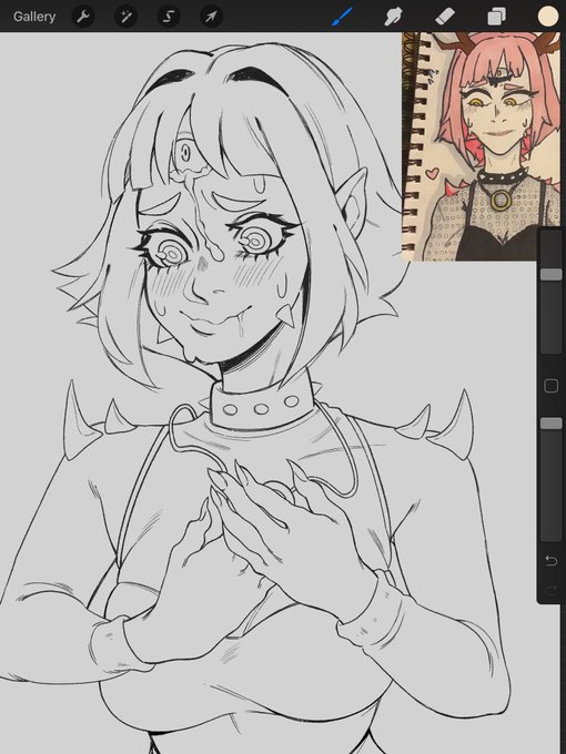 Redrawing my sister's character + testing some of procreates more crunchy lining pens 🤧🤧 