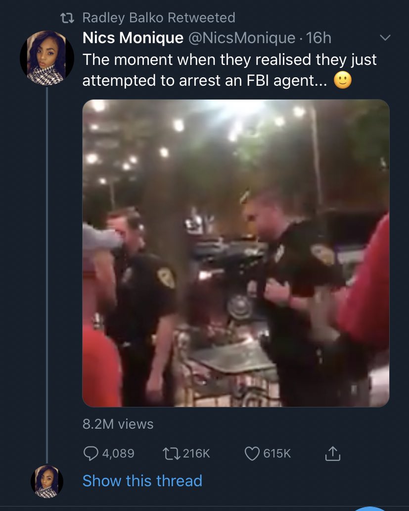 IamNewge's tweet photo. .@radleybalko I’m a huge fan of your work. I’m incredibly frustrated that you retweeted this. Profiling? Very likely. FBI agent? No. You’re a journalist. Be better. This doesn’t help. https://t.co/G7NCqJOLaM