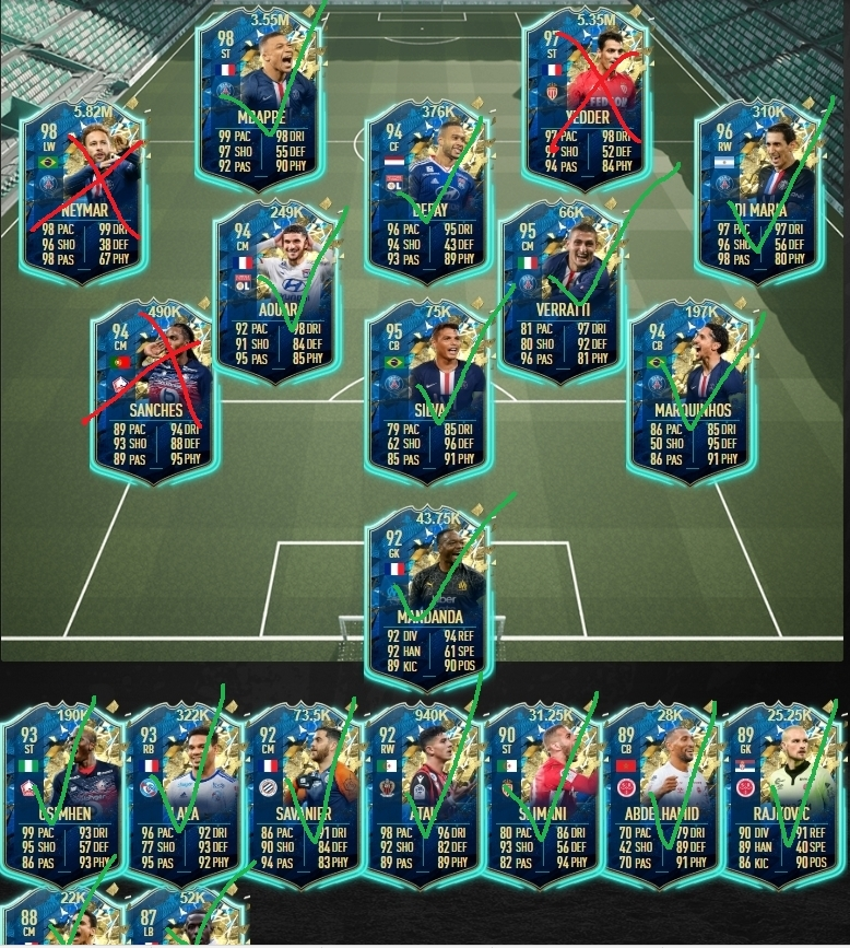 JusteyyyTrading's tweet photo. From 6.5mil of Ligue 1 Upgrades
1x Mbappe
1x Atal
1x Depay
1x Osihmen
2x Di Maria
2x Savanier
3x Aouar
3x Marquinhos
4x Lala
4x Verratti
6x Thiago Silva
and the rest too many times
#FIFA20 #TOTSFF https://t.co/1Roxd27SUC