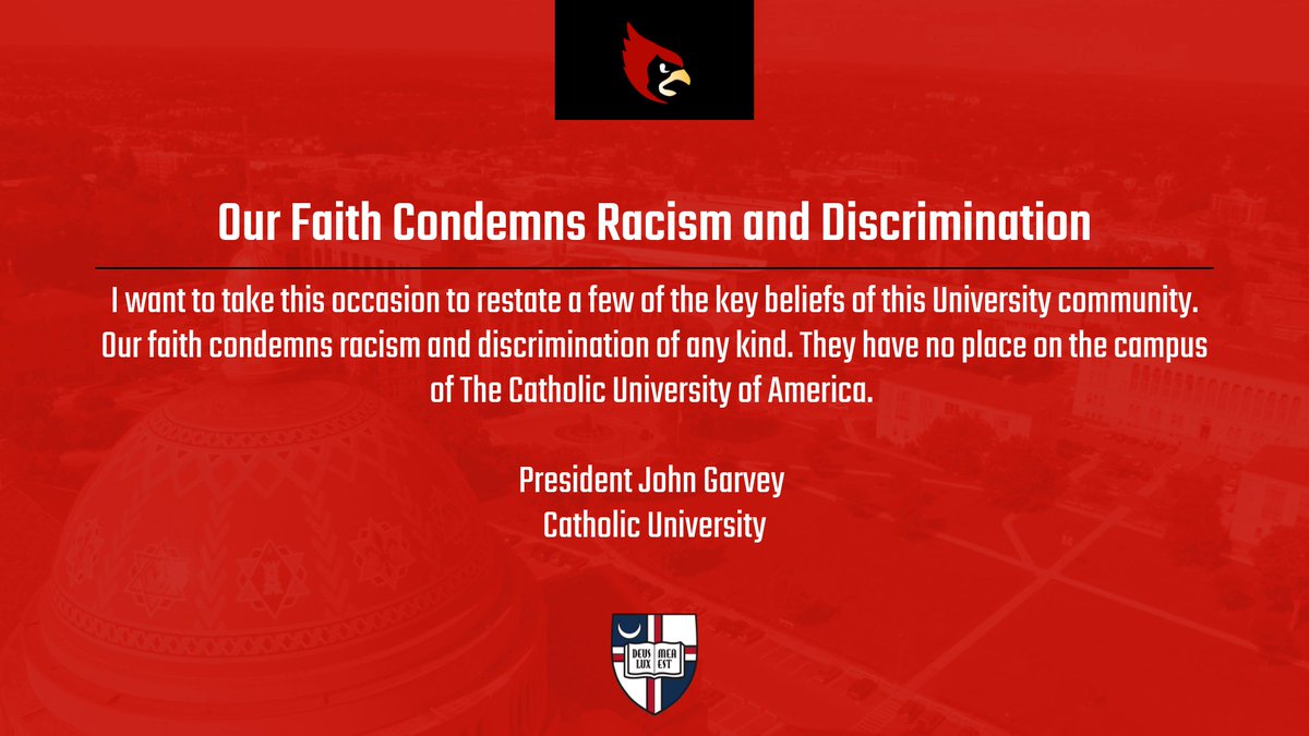 CatholicU_Cards's tweet photo. Statement from @CatholicPres John Garvey on the death of George Floyd and DC Protests.

LETTER: https://t.co/zEjWPdhGCj

#ThisIsCatholicU https://t.co/uSeflfUfg4