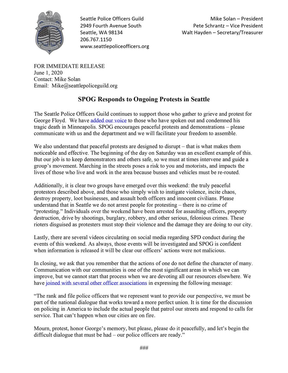 SPOG1952's tweet photo. #SPOG responds to ongoing #protests in #Seattle. #StandingWithSeattle https://t.co/vNukG3PVmq
