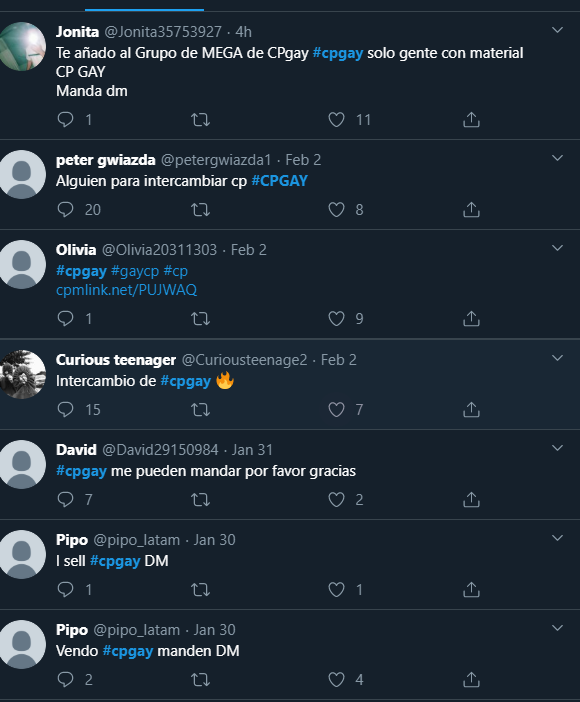 marvigod's tweet photo. È bom lembrar que o Twitter é muito usado pelos pedofilos para encontrar outros pedofilos e também pornografia infantil, eles utilizam hastegs com #cpgay #cphetero e #megalinks além da palavras Caldo de Pollo que tem como iniciais as letras cp que significa children porn. https://t.co/1o3fu5qL9D