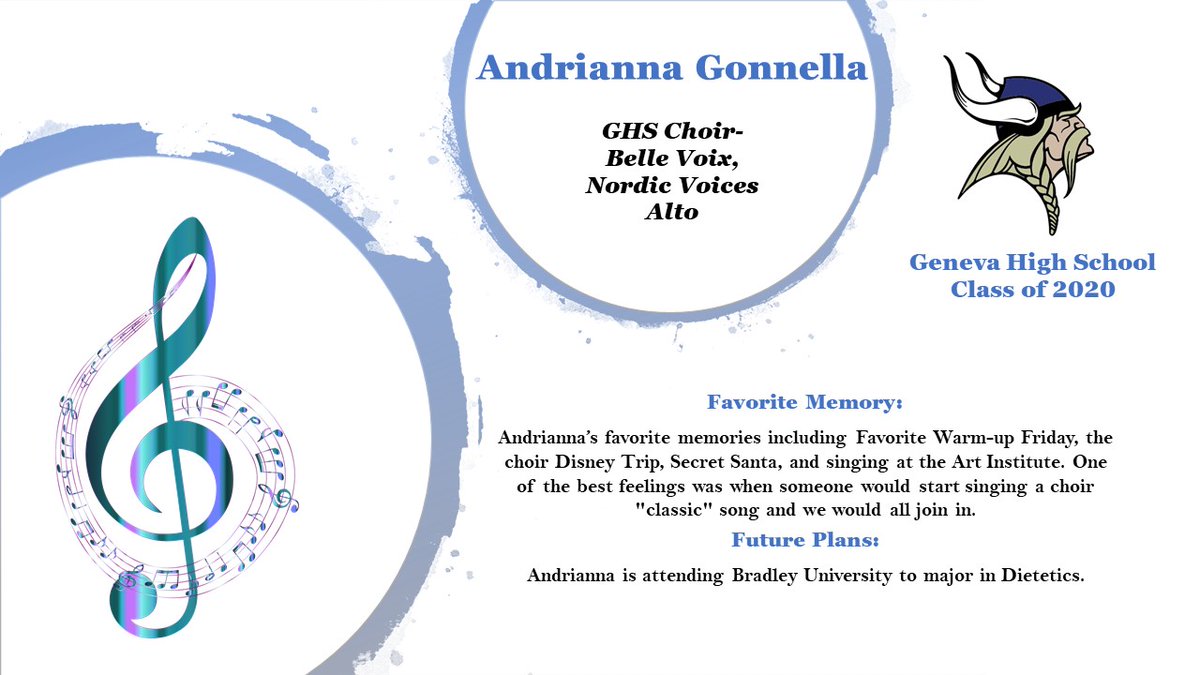 support304music's tweet photo. Congratulations Andrianna!!!
#Geneva304 #GenevaVikings #GenevaMusic #GenevaHS #GHSVikings #GHSClassOf2020 #GHSSeniors #WeLoveOurSeniors #ClassOf2020Strong #GHSMusic #GHSChoir #GHSOrchestra #GHSBand #VikingStrong #SeniorSpotlight #HomeOfTheVikings #Senior2020 #Senior20 https://t.co/KvpG7cbFat