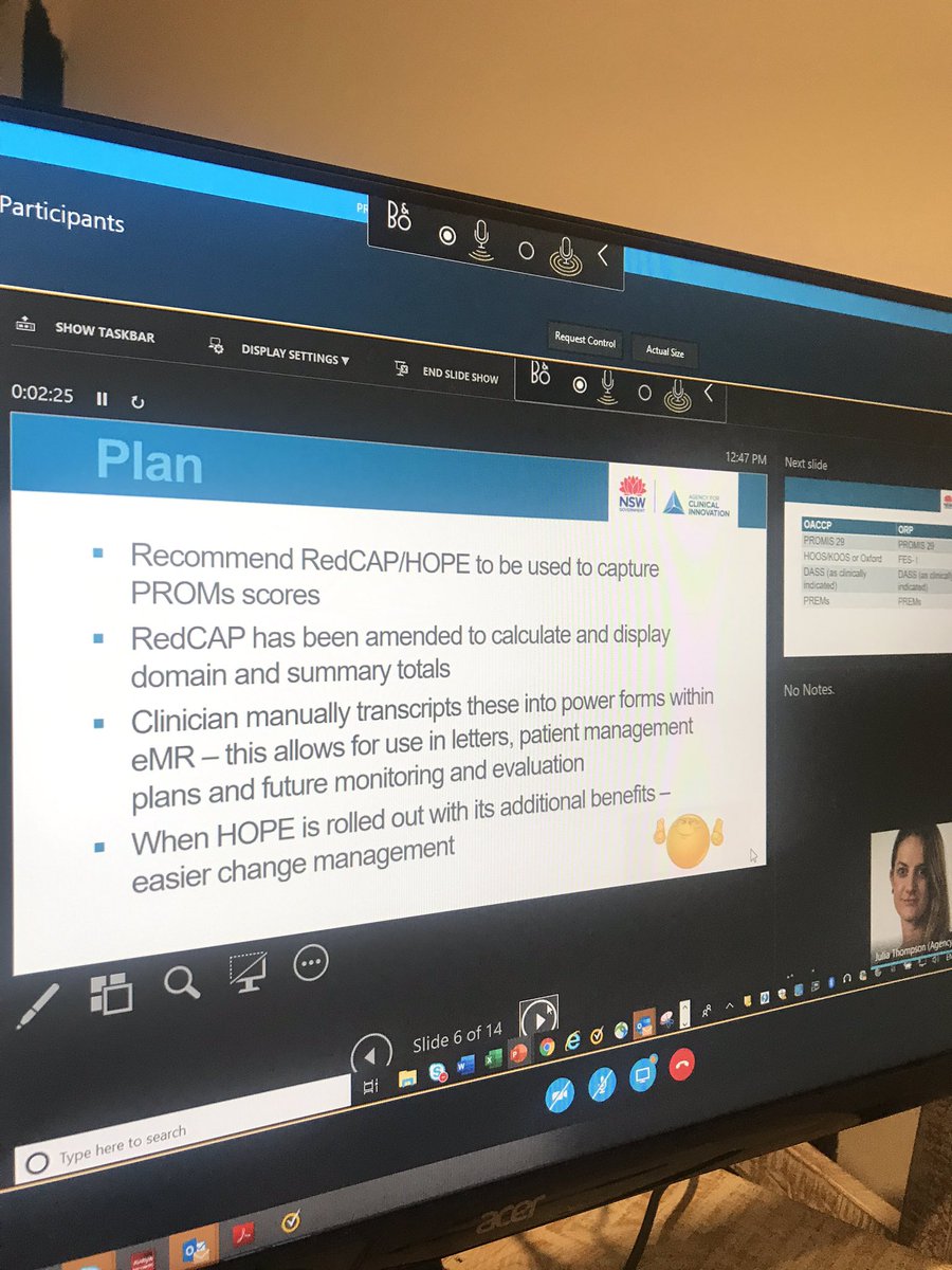 TinsleyMel's tweet photo. Great work @thompsonjuliak - providing an overview to the @nswaci #PRMcommunity of practice on the #MSK eMR build for #LBVC. This build is critical to ensure clinical data capture but also interoperability with our PRM IT System HOPE. Providing clinicians with useful data! https://t.co/DLPDw7mbja