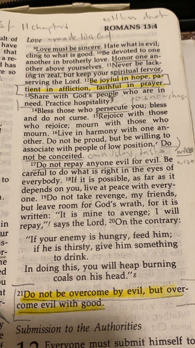 ScottWalker's tweet photo. Out of respect, I will post my scripture for tomorrow tonight:

Do not repay anyone evil for evil. Be careful to do what is right in the eyes of everyone. 

Romans 12:17 https://t.co/hNzWXGjynG
