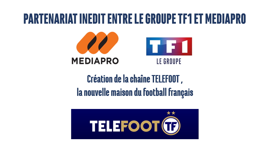 GroupeTF1's tweet photo. [PARTNERSHIP] @MediaproFrance, a new key player in French #football and @GroupeTF1 announce the signing of an unprecedented agreement🤝⚽️

As of August 2020 for the return of the championship, French football will have its new home: @telefoot_TF1

⏩https://t.co/hoyiru7bo5 https://t.co/rTRwU1Hn01