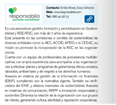 Corresponsables's tweet photo. .@Responsablia asesora, gestiona y sensibiliza sobre la #RS y la #Sostenibilidad. Consulta más información en el #AnuarioCorresponsables2020 👉 https://t.co/HRySYnrqdP https://t.co/pjBKWv5ybz