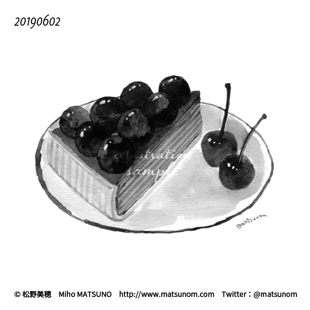 松野美穂 Miho Matsuno Na Twitteru さくらんぼのタルト Cherry Tarte いっぴん七十二候 Foodillustration フードイラスト Monochrome Illustration Watercolor 水彩イラスト モノクロ モノクロ絵 水彩 イラストサンプル Matsunomiho Matsunom