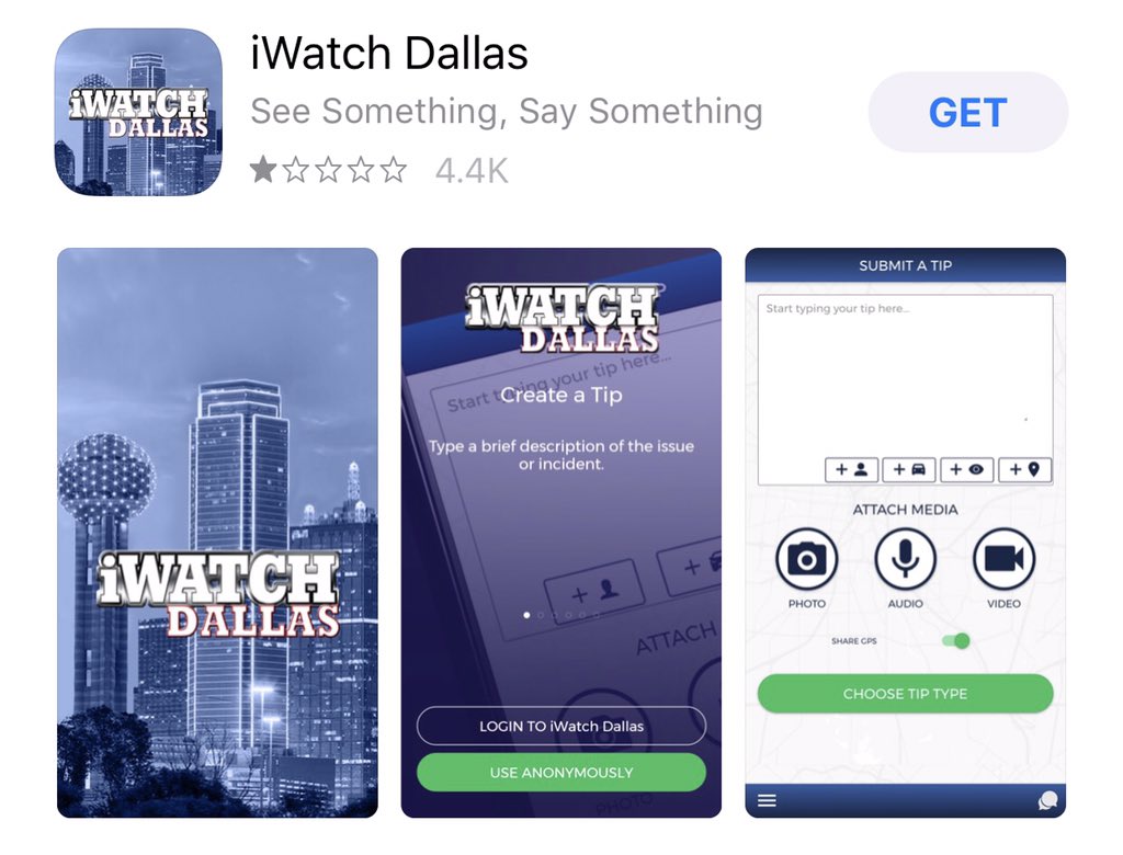 theaterbisexual's tweet photo. hey did you know that if an app gets enough one star reviews in period of time it will be removed from the app store??? it would be a shame if everyone left a one star review on the dallas pd and lapd’s snitch apps and they had to be removed from the app store :/ that‘d be bad https://t.co/wP0EolwzvH