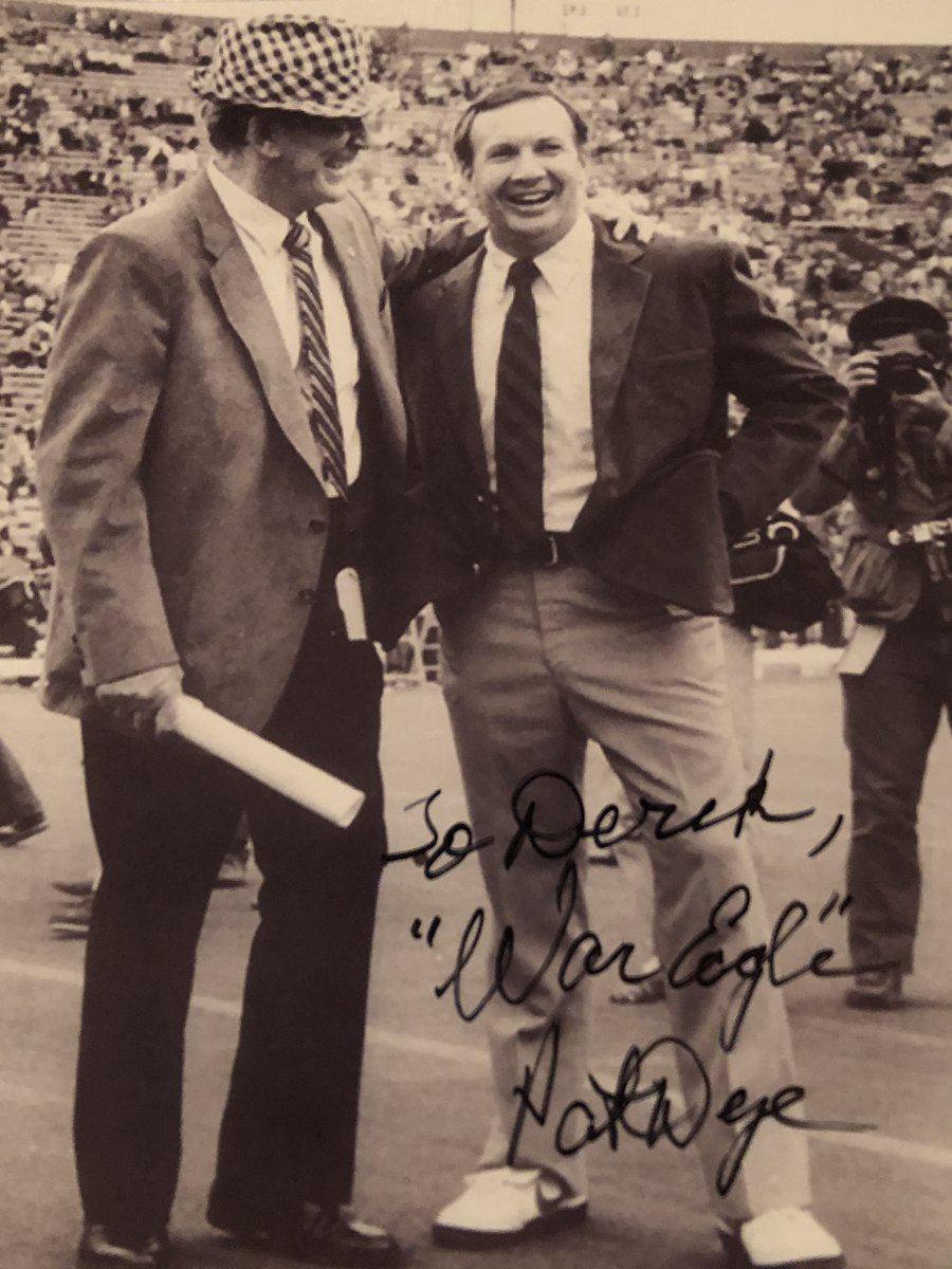 CardboardHistry's tweet photo. The #AUFamily lost its patriarch today. Can’t capture #CoachDye’s career w/ wins & titles: #CultureChange. Snapping our 9-game L streak to Bama was 1 of greatest days of my life. Bringing #IronBowl to AU was seismic, indescribable. He loved AU & we loved him. #TrueAUMan #RIP🙏🏻😢 https://t.co/egoIYNPcIR