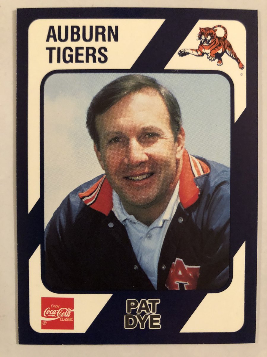 CardboardHistry's tweet photo. The #AUFamily lost its patriarch today. Can’t capture #CoachDye’s career w/ wins & titles: #CultureChange. Snapping our 9-game L streak to Bama was 1 of greatest days of my life. Bringing #IronBowl to AU was seismic, indescribable. He loved AU & we loved him. #TrueAUMan #RIP🙏🏻😢 https://t.co/egoIYNPcIR