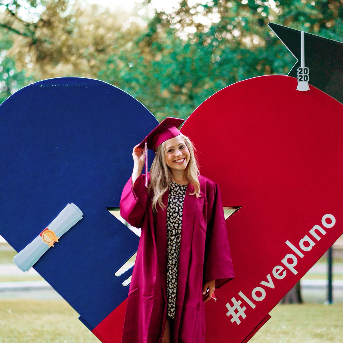 The #loveplano heart got a #classof2020 makeover. It's in Haggard Park #downtownplano all summer, so grab your favorite senior and get their pic with it!