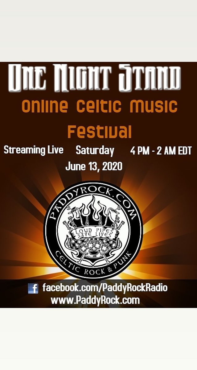 I am hosting an online festival Saturday June 13 - The One Night Stand - Streaming live on Paddy Rock FB/Audio @ PaddyRock.com
#PaddyRock #CelticPunk #CelticRock #IrishPunk #Beer #Guinness #Kilts #Podcast #Music #SupportLiveMusic #SupportIndependentArtists