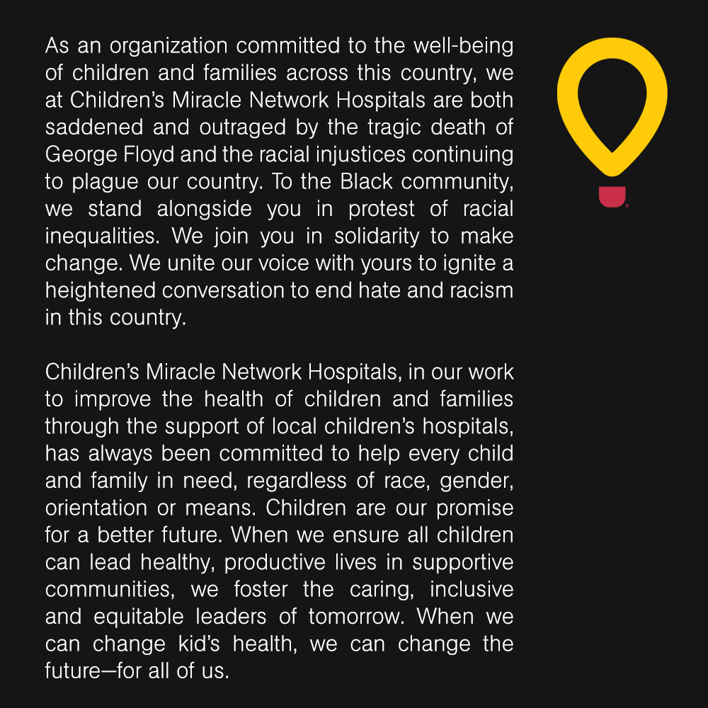 Please read this important message from CMN Hospitals. Tomorrow, June 2, we will observe #blackouttuesday as a time to listen to those in need, show our support and self-educate on how we can make a difference in communities.