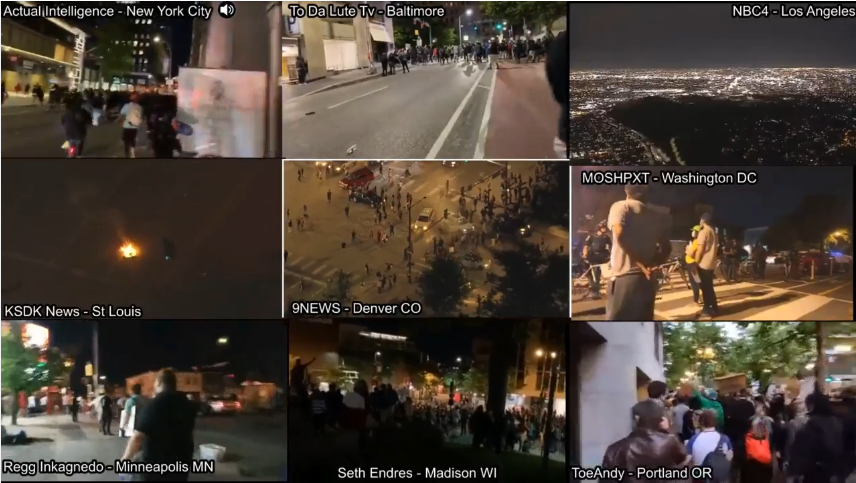 mitch_brogan's tweet photo. LIVE! Multi-city #GeorgeFloydProtests https://t.co/ywF9r005BT #StlouisProtests #WashingtonDCProtest #denverprotests #LAProtests #madisonprotests #NYCPROTEST #baltimoreprotests #LosAngelesProtests #PortlandProtests #JusticeForGeorgeFloyd #ICantBreathe https://t.co/H7nflYAbVY https://t.co/qLA6cdzgkb
