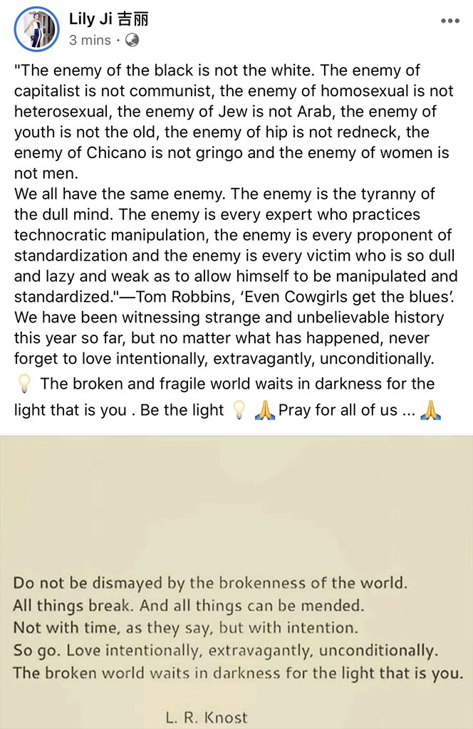 ji_lily's tweet photo. Weve been witnessing unbelievable history this year so far, but no matter what’s s happened, never forget to love intentionally, extravagantly, unconditionally. 💡 The broken and fragile world waits in darkness for the light that is you . Be the light 💡 🙏#BlackLivesMatter https://t.co/rXeRT2M8dF