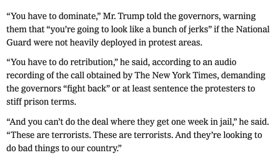 HayesBrown's tweet photo. Trump in 1990 talking to Playboy about why China was right to launch the Tiananmen Square Massacre and why Gorbachev's weakness was letting the Soviet Union fail

vs.

His comments to governors on Monday

He's always believed in using power and violence to silence dissent. https://t.co/GLr8XxQtfx