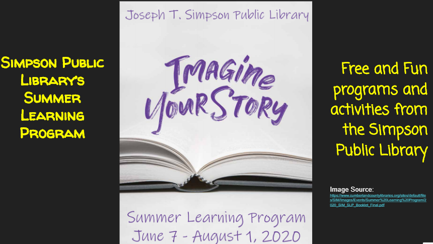 MMS_Library's tweet image. Keep your brain active this summer by joining in @JSimpsonLibrary 's free Summer Learning Program to earn raffle tix to enter to win cool prizes! Slideshow w/screencast tutorials for registration+book trailers @ tinyurl.com/ybhrvozw ! #masdproud #masdlibraries @MMS_principals