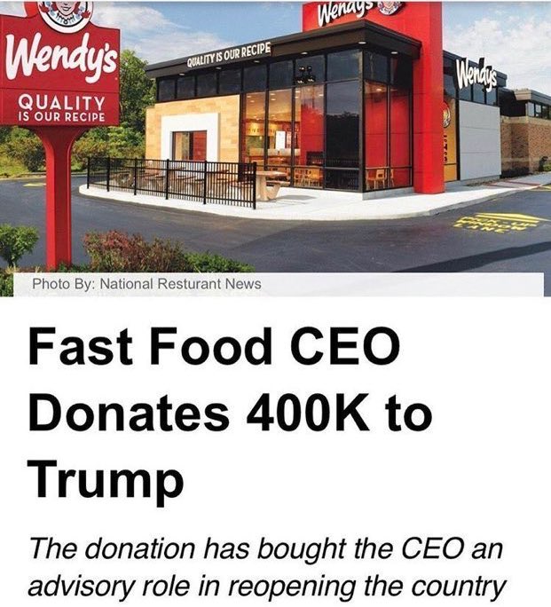 David_Leavitt's tweet image. Well 💩. Looks like @Wendys supports #DictatorTrump. Shame I can never eat there again, I really enjoyed the 4 for $4.
Wendys supports a “man” who supports turning the military on us and systemic racism. #wendysisoverparty