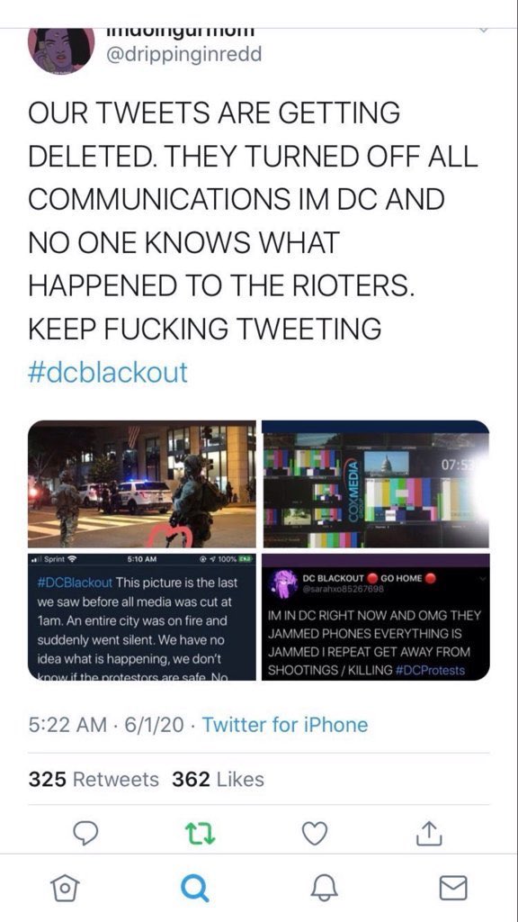 Something is NOT adding up. Numerous protesters have gone missing, complete silence from SC for 6+ hours???? My accounts about to be deleted but keep rt this shit! #dcblackout #wherearetheprotesters