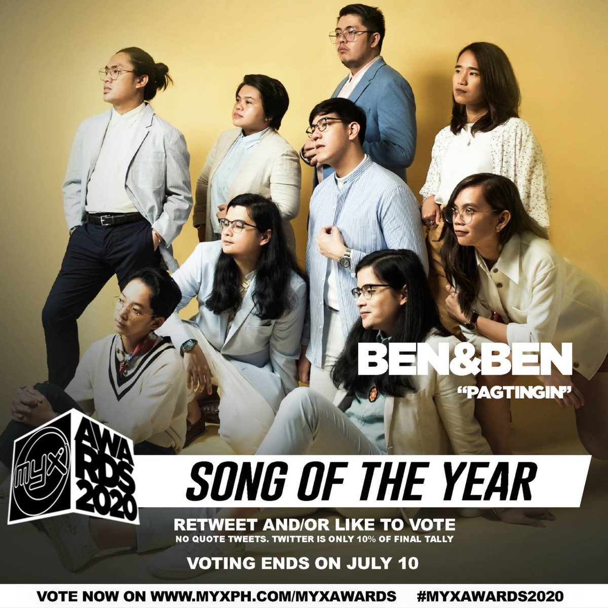 myxglobal's tweet photo. ❗️RETWEET AND/OR LIKE TO VOTE❗️

"Pagtingin" - @BenAndBenMusic
Song of the Year
#MYXAwards2020

📌 Quote Tweets DO NOT count
📌 Voting ends on July 10
📌 Twitter is only 10% of final tally

https://t.co/Sz5yFch9MM https://t.co/bm4xFoi0RE