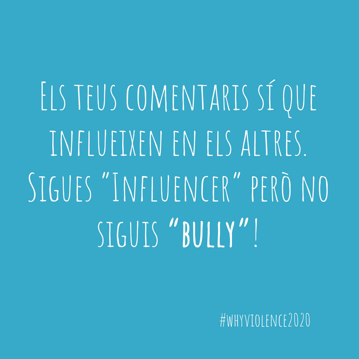 whyviolence2020's tweet photo. 🤔 QUÈ ENTENEM PER... #AssetjamentEscolar?⁣
⁣
⚠️ Els teus comentaris a les xarxes socials sí que influeixen en els altres. Sigues 'influencer', però no siguis 'bully'
⁣
👩‍🎨Il·lustració: @laLauraGG
⁣
#whyviolence2020 #microviolències #ajuntamentbcn https://t.co/VxHFv6gNz8
