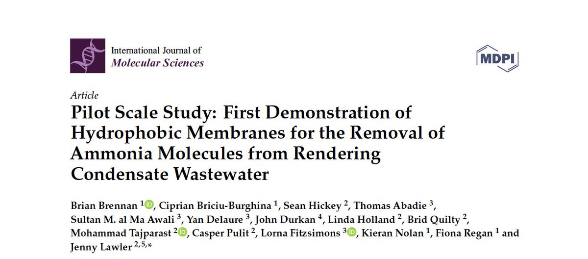 Some good news while away from DCU during lockdown - our work from the EXEMPLAR project was published in <a href="/IJMS_MDPI/">IJMS MDPI</a>. The project shows the use of hydrophobic membranes to remove ammonia from wastewater at pilot scale and produce a fertiliser product  mdpi.com/1422-0067/21/1…