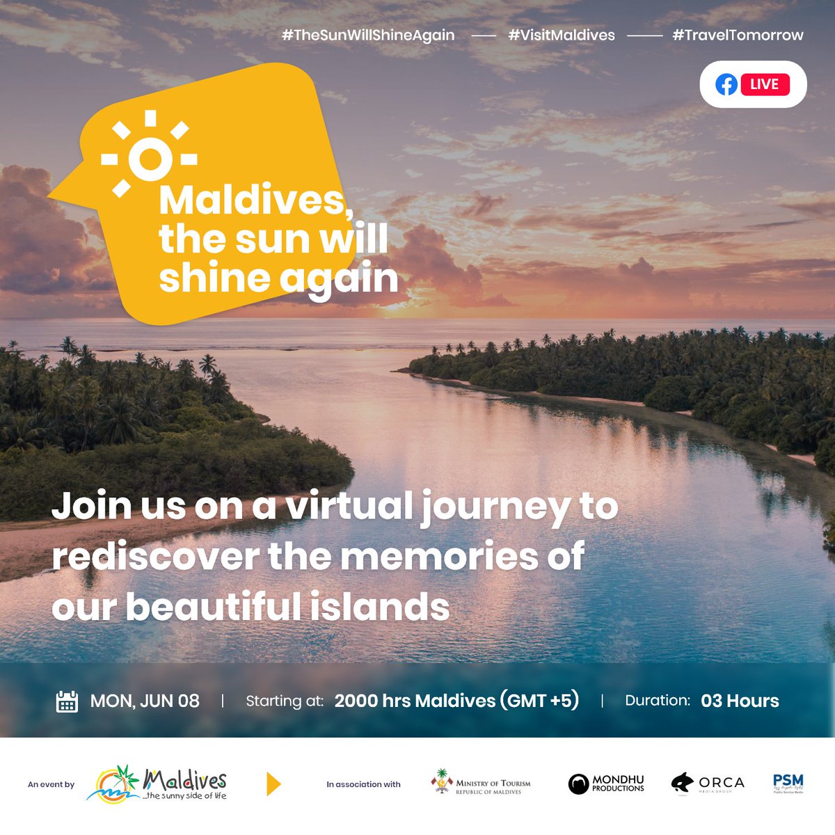 We are coming together as one, united in our next chapter as we reopen our arms to the world again. See you all at the live event! Facebook live event- bit.ly/mv_swsa #TheSunWillShineAgain #Maldives #TravelTomorrow