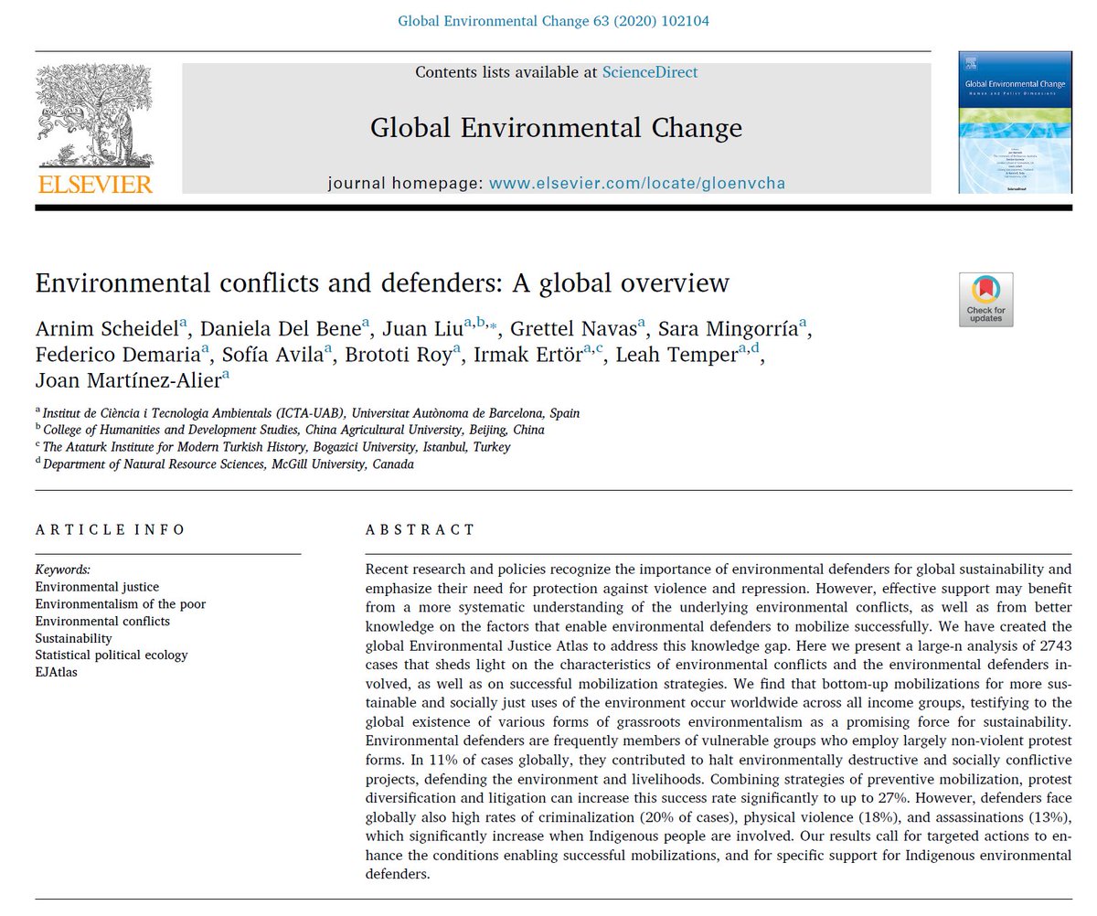 Protest and collective organizing are key ingredients for sustainable and just resource use! Our new paper is out today in GEC. #EnvironmentalDefenders #environmentaljustice sciencedirect.com/science/articl…