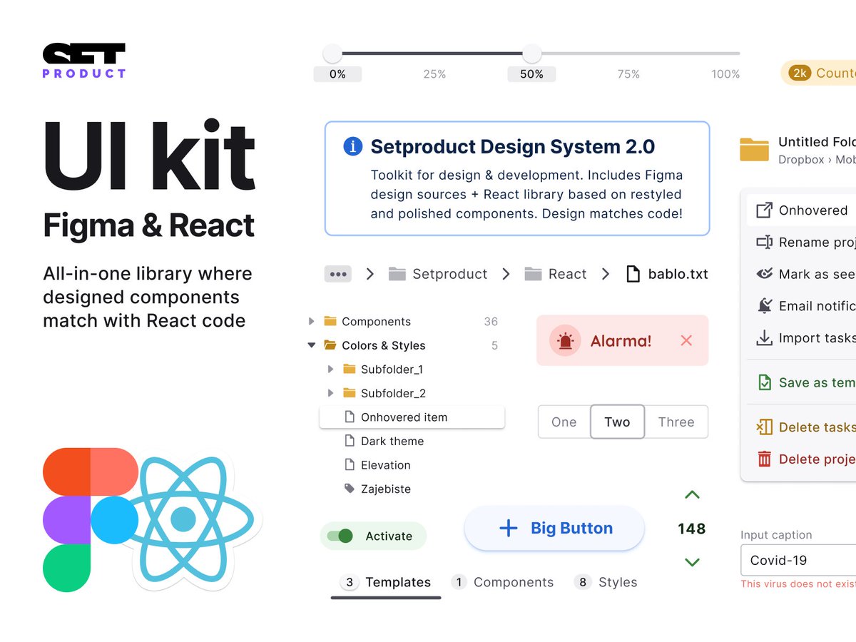 kamushken's tweet photo. Setproduct Design System 2.0 officially released! Unlike React UI kit designed in @figmadesign. You'll skip a pixel routine and get ready to use components toolkit on hands to design &amp; code apps at once. 👨‍💻Check the #reactjs docs: https://t.co/9JvXafFx8f https://t.co/AxuIUTTMAg