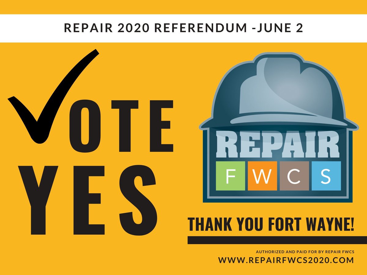 It's Primary Election Day! We have appreciated the opportunity to share the past successes of the REPAIR FWCS program and the importance of continuing these projects. Please cast your YES vote today! #thankyoufortwayne #strongschoolsstrongcommunity #repair2020voteyes