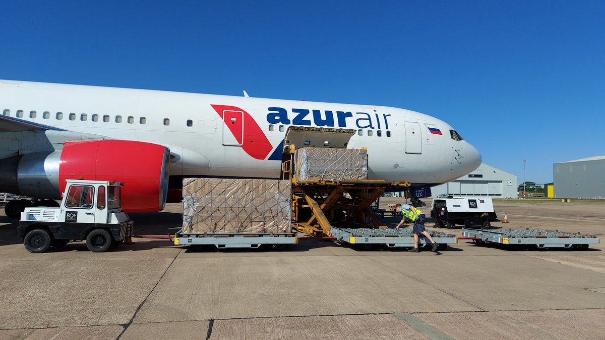 CityAviation's tweet photo. We are pleased to welcome Azur Air of Russia to @bhx_official, bringing in much needed medical supplies. #aviation #flight #cargo #PPE #aircharter #charter #azurair #aviation #cargo #flights https://t.co/8diKTOOusa
