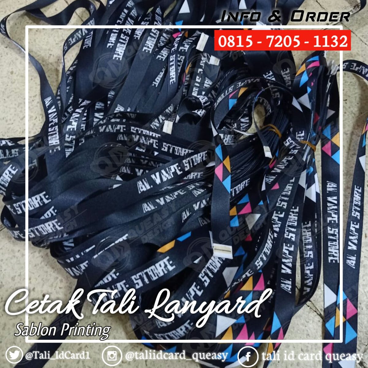 halo kk
Open order nih kk
untuk pembuatan tali id card/lanyard
Dengan Kualitas yang terjamin Dan harga bisa menyesuaikan yang Sesuai dengan kebutuhan/buget.