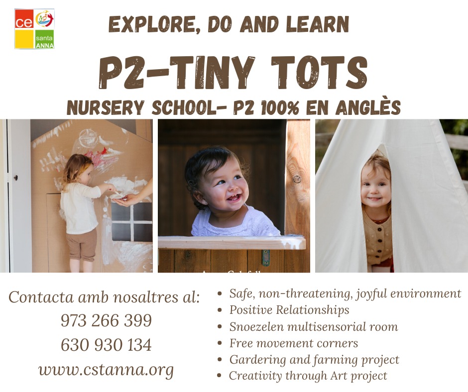 NOVETAT CURS 2020-21!!!
Llar d'infants anglesa a P2, mestres amb llarga experiència en llars angleses.
Contacteu amb nosaltres i us expliquem el projecte.