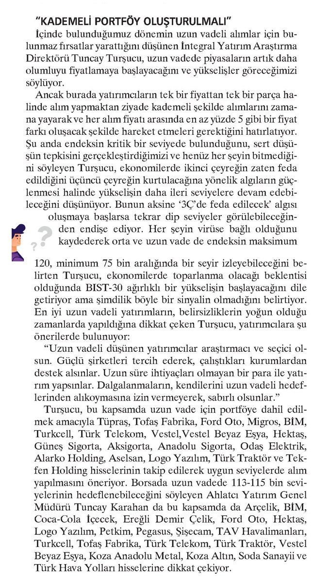 “KADEMELİ PORTFÖY OLUŞTURULMALI”
#İntegral @TuncayTursucu #Tüpraş #Tofaş #Ford #Migros #BİM #Turkcell #TürkTelekom #Vestel #Hektaş #GüneşSigorta #Aksigorta #AnadoluSigorta #Odaş #Elektrik #AlarkoHolding #Aselsan #LogoYazılım #TürkTraktör #TekfenHolding  #borsa #hisse #endeks