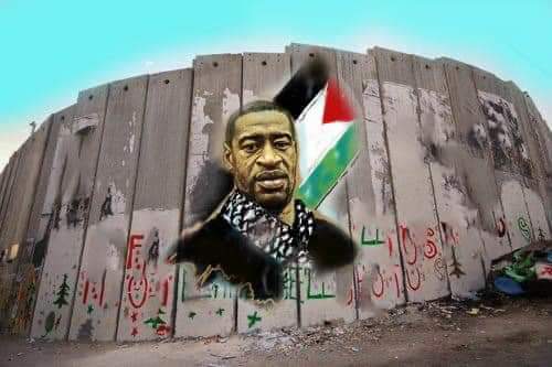 nour_odeh's tweet photo. From #Palestine to the #US in solidarity. #NoJusticeNoPeace 
Mural on Israel's annexation wall by Palestinan artist Walid Ayyoub. https://t.co/QGyJmMFkL5