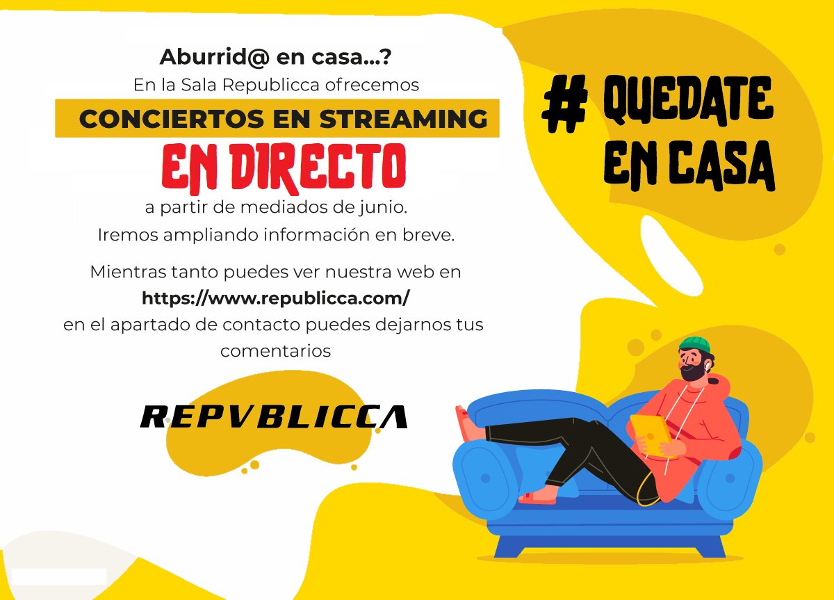 TerritorioMusi's tweet photo. 🔥 La música no para ni un solo segundo en @repvblicca y ahora la llevamos hasta tu casa 🔥 Durante este mes de junio iniciamos nuestro ciclo de conciertos #RepvbliccaEnCasa para que podáis disfrutar de las mejores actuaciones. 🤔 ¡Infórmate en https://t.co/neCbpACRvg ! https://t.co/24fWdINn2W