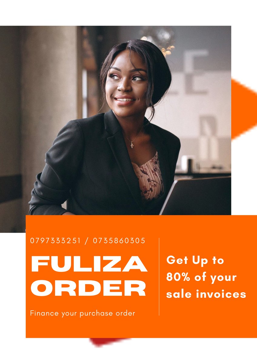 SkyzoneI's tweet photo. #FULIZA ORDER let's you finance your purchase order against your credible sales invoices. Call us today on 0797333251 or 0735 860 305 to apply #policebrutalityke #EndPoliceBrutalityKE #AlexNaJalas #GeorgeFloyd #BarakaZaMilele #loanonitems #nairobi #kenya https://t.co/jQwt5hRp53