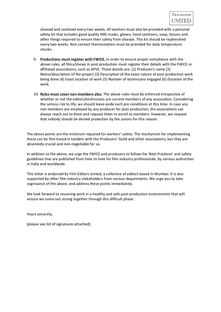 As our film industry gears up to resume shoots, FILM EDITORS UNITED has drafted a set of best practice standards to ensure we #StaySafe as we get back to doing what we love! We have also initiated a signature campaign supporting our guidelines.