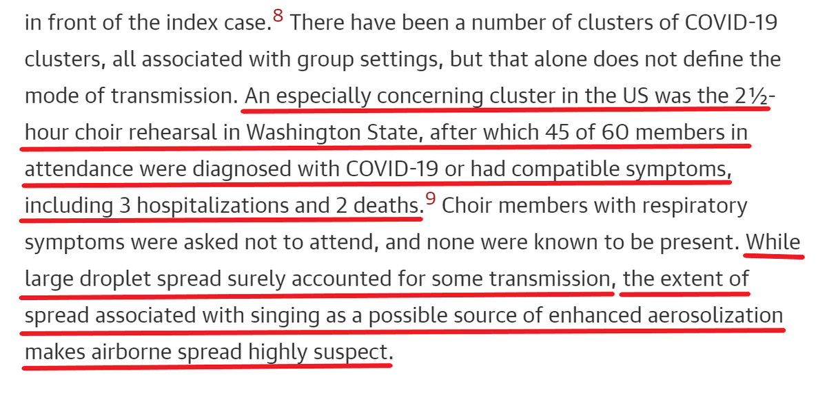 They also maintain that "the extent of spread associated with singing as a possible source of enhanced aerosolization makes airborne spread highly suspect" in the (much discussed) Washington State choir case . 2/2