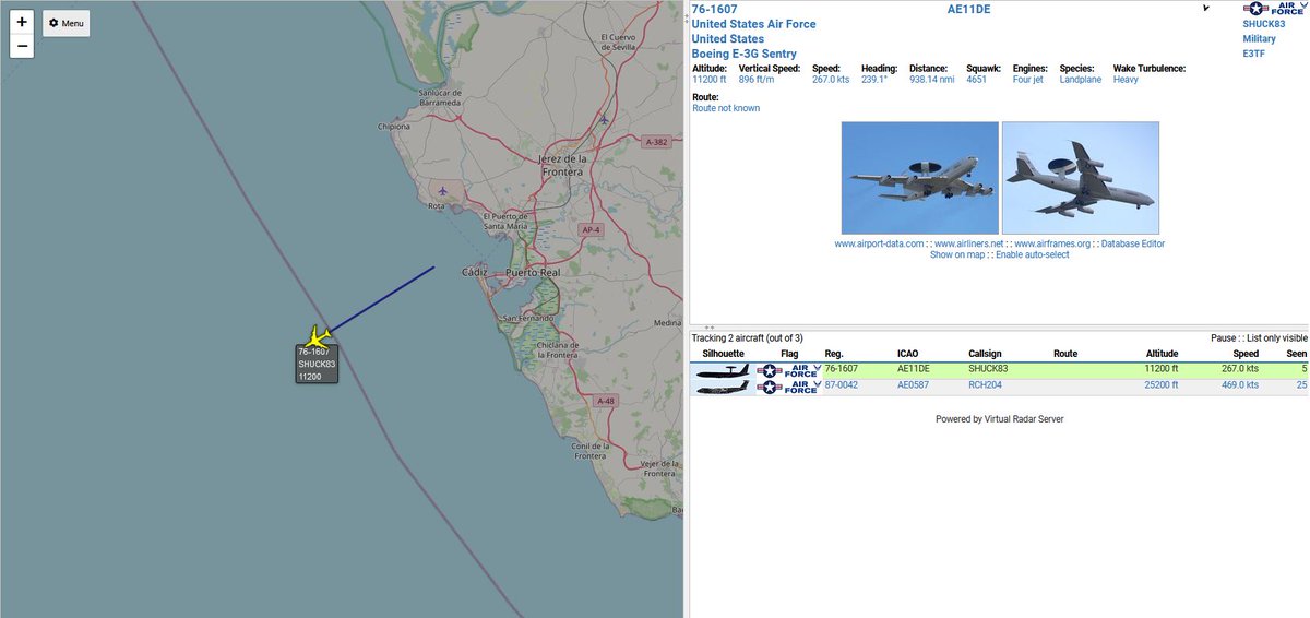 civ_pt's tweet image. United States Air Force 🇺🇸 

76-1607 #SHUCK83 - Airborne from Rota Airbase #LERT #ROZ

#potn #planespotting #virtualradar #ADSB #avgeeks #avgeek  #military #USAF
