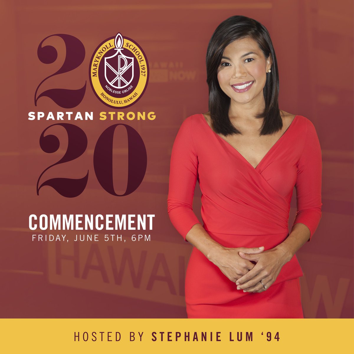 MaryknollSchool's tweet photo. We’re excited to celebrate Commencement Week with our entire Maryknoll 'ohana as we recognize and honor our graduating Class of 2020! ⁣We’re also excited to have @HawaiiNewsNow anchor @StephanieLum ‘94 host our graduation celebration! Visit https://t.co/W98UsRIx9M for more info! https://t.co/y6zFGtqLa2