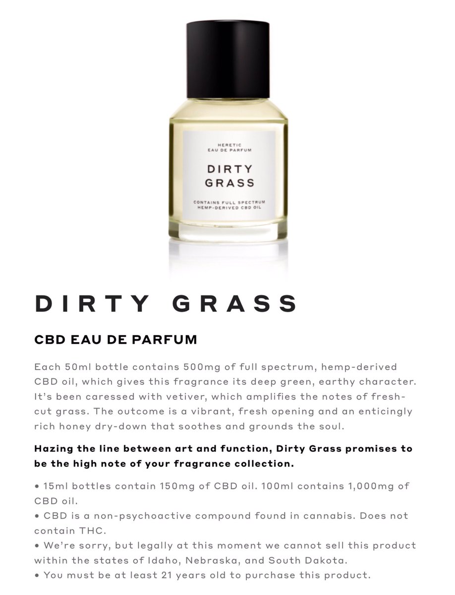 吉井 ブランドのチョイスは大麻の香水が流行ってるからどんな匂いなのかなーっていう好奇心 Hereticのはcbdオイルが入ってるから21歳以下は買えないらしい 19 69のはレビュー読むとまんまそれっぽい匂いらしい