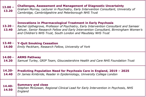 rcpsychCCQI's tweet photo. Our Early Intervention in #Psychosis Network are holding their annual forum virtually this year!

It's on 30 June 10.30-14.50 and will feature @timkendall1 @viscidula @TheTealTigerUK and many more! 

Click here to access the programme &amp; joining links ➡️ https://t.co/Uj7rdWiwb4 https://t.co/QCjO4zvzKL
