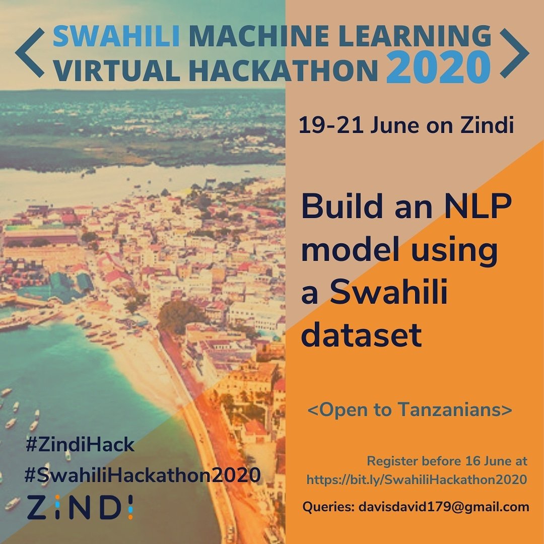 Davis_McDavid's tweet image. Tanzania 🇹🇿 is warming up to our 5th Hackathon with @zindiAfrica. I'm happy to announce the upcoming SWAHILI Machine Learning Virtual Hackathon in June 2020.

Find all information and register here:bit.ly/SwahiliHackath…

#SwahiliHackathon2020 #ZindiHack #Tanzania