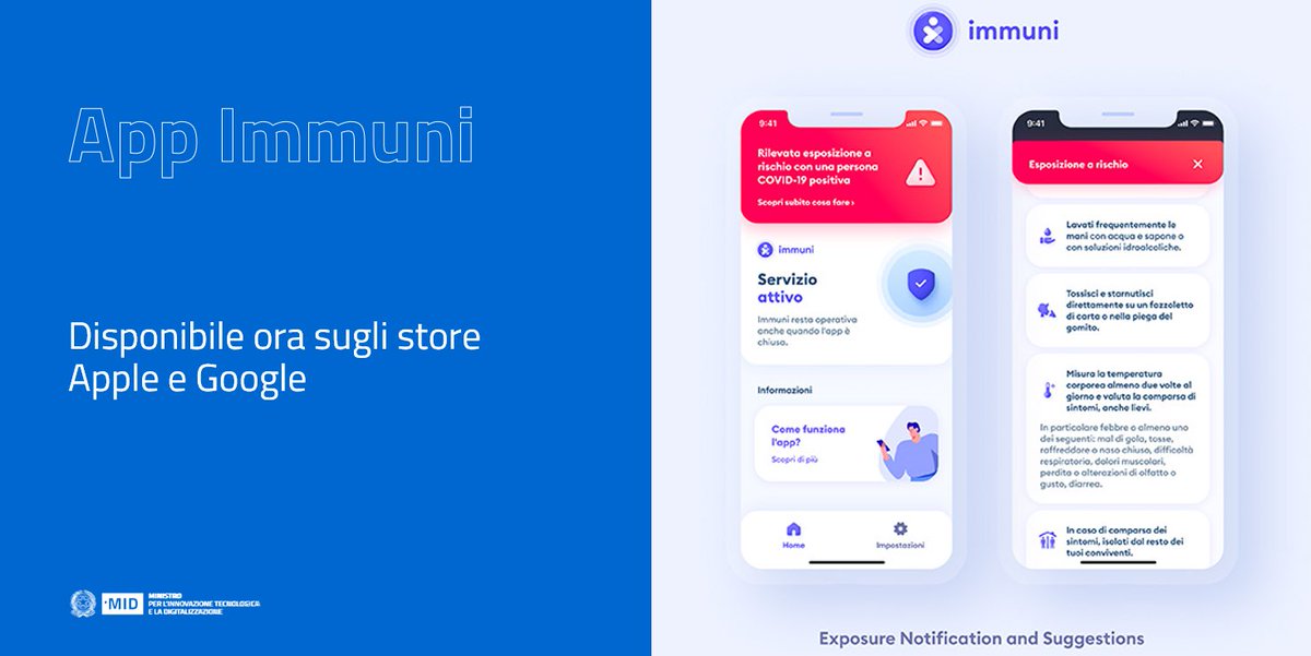 InnovazioneGov's tweet photo. È scaricabile in tutta Italia #ImmuniApp, disponibile gratuitamente negli store di Apple e Google. Un innovativo supporto tecnologico per limitare la diffusione del virus #Covid_19, sviluppato nel rispetto della normativa sulla tutela della #privacy.

https://t.co/9w2fRmeQWt https://t.co/XDFsrQiY9W