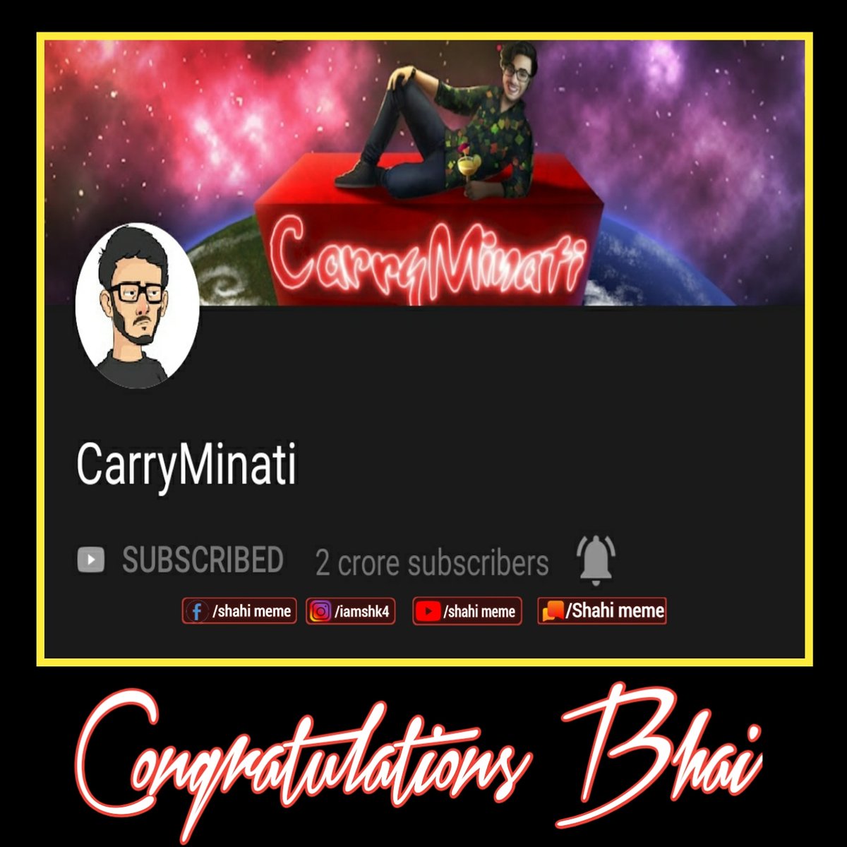 Congratulations@carryminati Bhai
#20MFORCARRY #20mforcarryminati