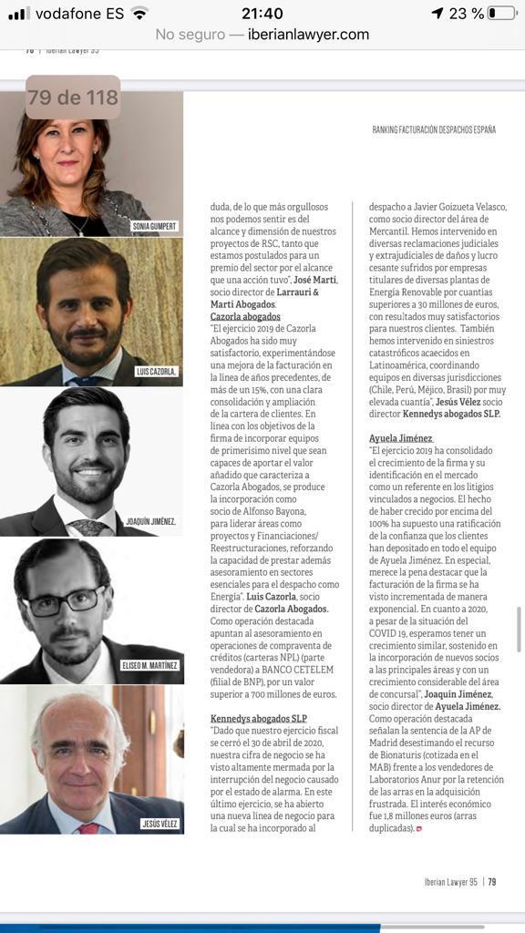 🎉🎉 Hoy estamos de enhorabuena!! El despacho Ayuela Jiménez entre los que más facturan de España duplicando su cifra de negocios en 2019, según <a href="/IberianLawyer/">IberianLawyer</a> Nuestro socio <a href="/JoaquinJimnez/">Joaquín Jiménez</a> os da las claves de este crecimiento 👏👏👌👌